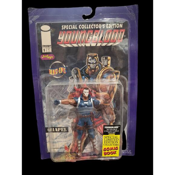 1995 Justoys Youngblood Image Rob Liefeld Sealed Chapel Bend-Ems Figure w/Comic - Picture 1 of 3